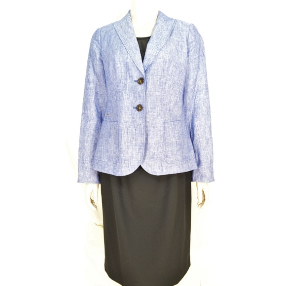 Talbots jacket blazer SZ 4 blue 100% linen long sl - Picture 2 of 8